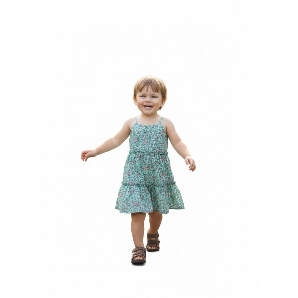 Toddler Girls Floral Dress 4T Spaghetti Strap Tiered Sundress Mint Green - Picture 1 of 8